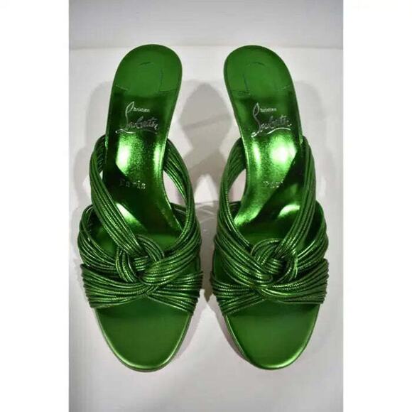 Christian Louboutin Multitaski 70 Green Strap Backless Mule Kitten Heel Pump 39 - Picture 7 of 12